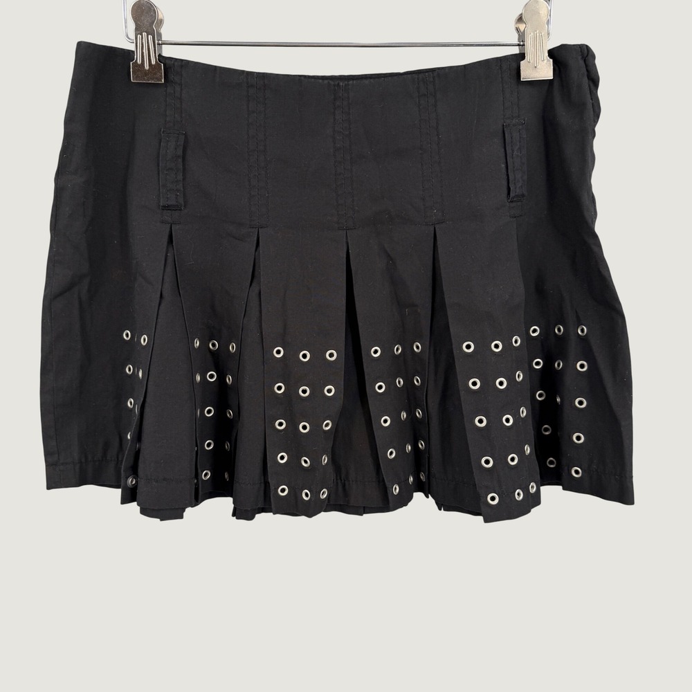 Killah Pleated Mini Skirt Size XS Black Grommet Eyelet Punk Y2K